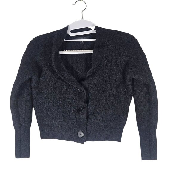J.Crew Women Fuzzy Cropped Alpaca Wool Black Cardigan S Dark Academia Old Money - Picture 2 of 14